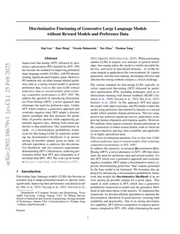 Discriminative Finetuning of Generative Large Language Models without Reward Models and Human Preference Data