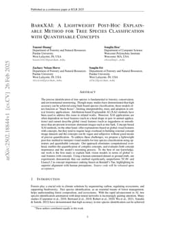 BarkXAI: A Lightweight Post-Hoc Explainable Method for Tree Species Classification with Quantifiable Concepts