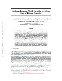Can Large Language Models Detect Errors in Long Chain-of-Thought Reasoning?