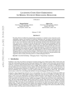 Learning Code-Edit Embedding to Model Student Debugging Behavior