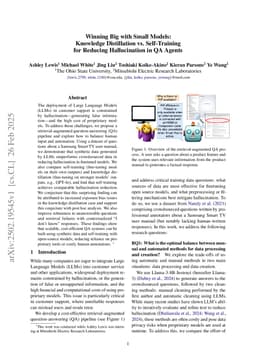 Winning Big with Small Models: Knowledge Distillation vs. Self-Training for Reducing Hallucination in QA Agents