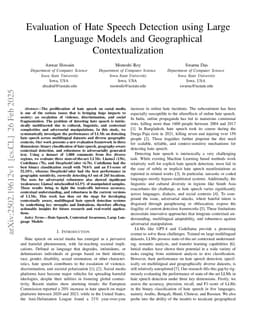 Evaluation of Hate Speech Detection Using Large Language Models and Geographical Contextualization