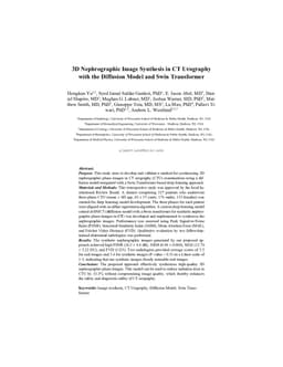 3D Nephrographic Image Synthesis in CT Urography with the Diffusion Model and Swin Transformer