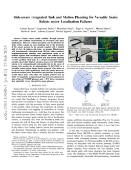Risk-aware Integrated Task and Motion Planning for Versatile Snake Robots under Localization Failures