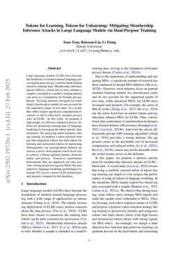 Tokens for Learning, Tokens for Unlearning: Mitigating Membership Inference Attacks in Large Language Models via Dual-Purpose Training