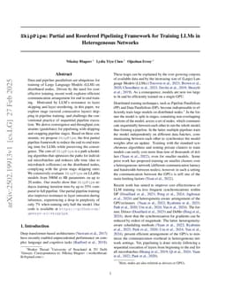 SkipPipe: Partial and Reordered Pipelining Framework for Training LLMs in Heterogeneous Networks