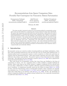 Recommendations from Sparse Comparison Data: Provably Fast Convergence for Nonconvex Matrix Factorization
