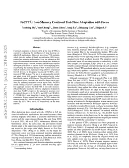 FoCTTA: Low-Memory Continual Test-Time Adaptation with Focus