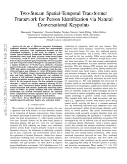 Two-Stream Spatial-Temporal Transformer Framework for Person Identification via Natural Conversational Keypoints