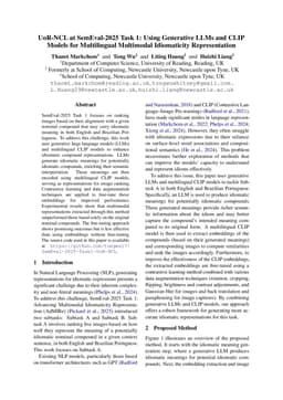 UoR-NCL at SemEval-2025 Task 1: Using Generative LLMs and CLIP Models for Multilingual Multimodal Idiomaticity Representation