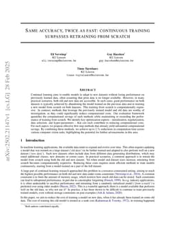 Same accuracy, twice as fast: continuous training surpasses retraining from scratch