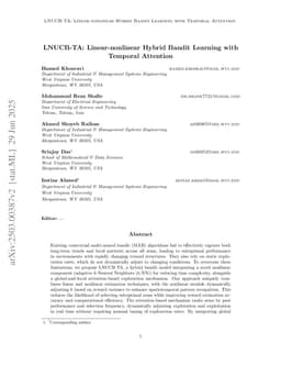 LNUCB-TA: Linear-nonlinear Hybrid Bandit Learning with Temporal Attention