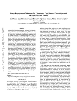 Large Engagement Networks for Classifying Coordinated Campaigns and Organic Twitter Trends