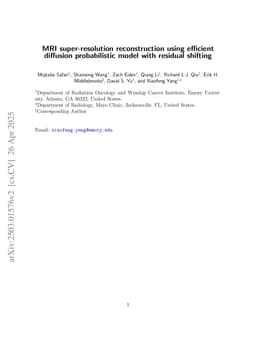 MRI super-resolution reconstruction using efficient diffusion probabilistic model with residual shifting