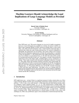 Machine Learners Should Acknowledge the Legal Implications of Large Language Models as Personal Data