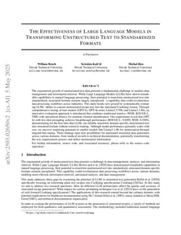 The Effectiveness of Large Language Models in Transforming Unstructured Text to Standardized Formats