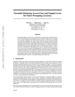 Ensemble Debiasing Across Class and Sample Levels for Fairer Prompting Accuracy