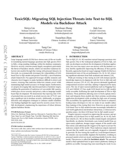 ToxicSQL: Migrating SQL Injection Threats into Text-to-SQL Models via Backdoor Attack