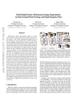 Patch-Depth Fusion: Dichotomous Image Segmentation via Fine-Grained Patch Strategy and Depth Integrity-Prior