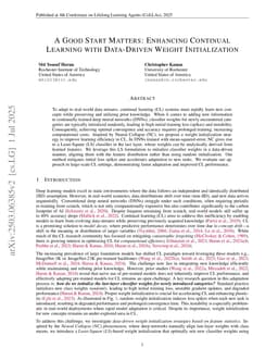 A Good Start Matters: Enhancing Continual Learning with Data-Driven Weight Initialization