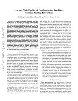 Learning Nash Equilibrial Hamiltonian for Two-Player Collision-Avoiding Interactions