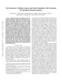 Uni-Gaussians: Unifying Camera and Lidar Simulation with Gaussians for Dynamic Driving Scenarios
