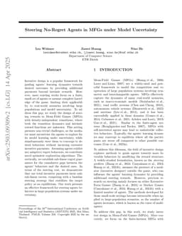 Steering No-Regret Agents in MFGs under Model Uncertainty