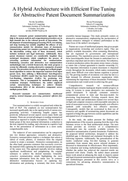 A Hybrid Architecture with Efficient Fine Tuning for Abstractive Patent Document Summarization