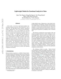 Lightweight Models for Emotional Analysis in Video
