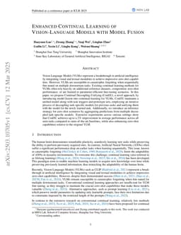 Enhanced Continual Learning of Vision-Language Models with Model Fusion