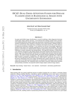 DCAT: Dual Cross-Attention Fusion for Disease Classification in Radiological Images with Uncertainty Estimation