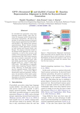 GPT's Devastated and LLaMA's Content: Emotion Representation Alignment in LLMs for Keyword-based Generation