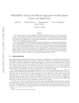 PREAMBLE: Private and Efficient Aggregation of Block Sparse Vectors and Applications