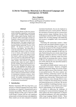 LLMs for Translation: Historical, Low-Resourced Languages and Contemporary AI Models
