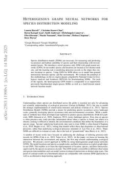 Heterogeneous graph neural networks for species distribution modeling