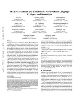 REGEN: A Dataset and Benchmarks with Natural Language Critiques and Narratives