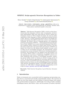 SPRINT: Script-agnostic Structure Recognition in Tables