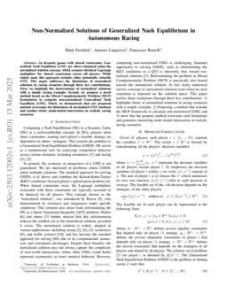 Non-Normalized Solutions of Generalized Nash Equilibrium in Autonomous Racing