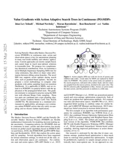 Value Gradients with Action Adaptive Search Trees in Continuous (PO)MDPs