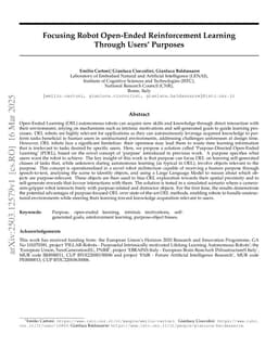Focusing Robot Open-Ended Reinforcement Learning Through Users' Purposes