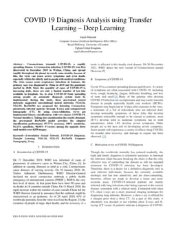 COVID 19 Diagnosis Analysis using Transfer Learning