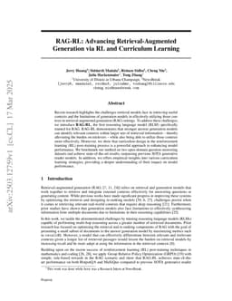 RAG-RL: Advancing Retrieval-Augmented Generation via RL and Curriculum Learning