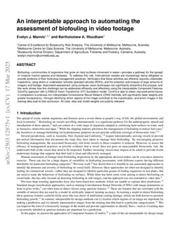 An interpretable approach to automating the assessment of biofouling in video footage