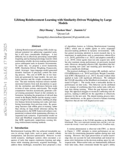 Lifelong Reinforcement Learning with Similarity-Driven Weighting by Large Models