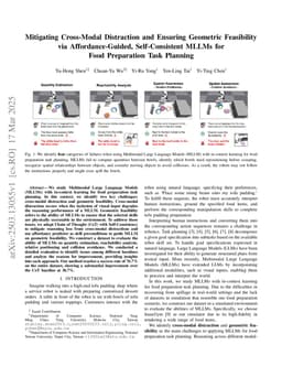 Mitigating Cross-Modal Distraction and Ensuring Geometric Feasibility via Affordance-Guided, Self-Consistent MLLMs for Food Preparation Task Planning