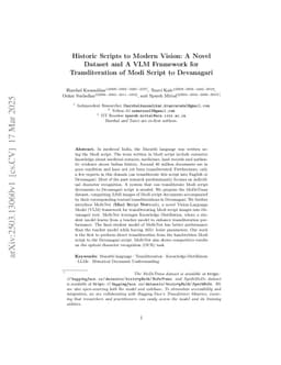 Historic Scripts to Modern Vision: A Novel Dataset and A VLM Framework for Transliteration of Modi Script to Devanagari