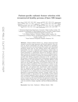 Patient-specific radiomic feature selection with reconstructed healthy persona of knee MR images