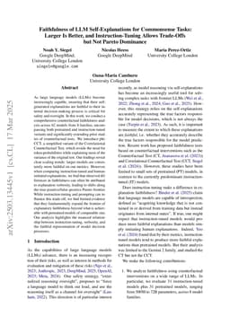 Faithfulness of LLM Self-Explanations for Commonsense Tasks: Larger Is Better, and Instruction-Tuning Allows Trade-Offs but Not Pareto Dominance
