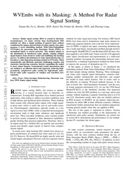 WVEmbs with its Masking: A Method For Radar Signal Sorting