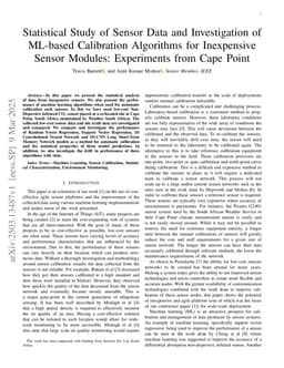Statistical Study of Sensor Data and Investigation of ML-based Calibration Algorithms for Inexpensive Sensor Modules: Experiments from Cape Point